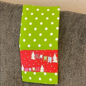 Festive Christmas Green and Red Polka Dot Tea Towel